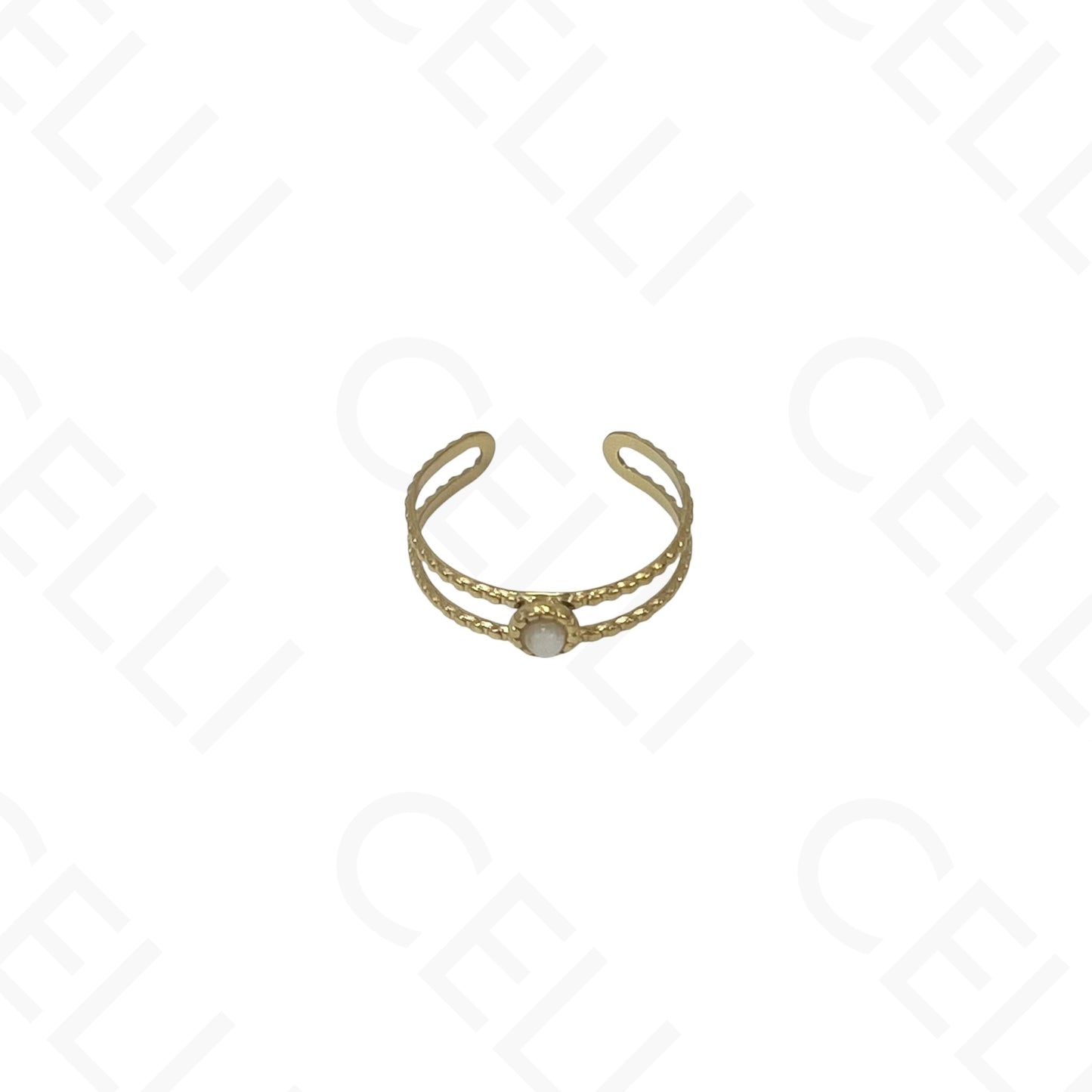 Adjustable Steel Ring - double with round natural stone