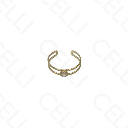 Adjustable Steel Ring - double with round natural stone
