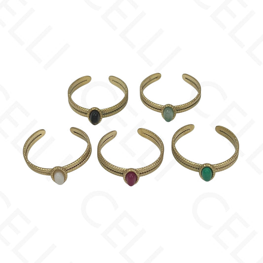 Anillo de Acero Ajustable - doble con piedra natural ovalada