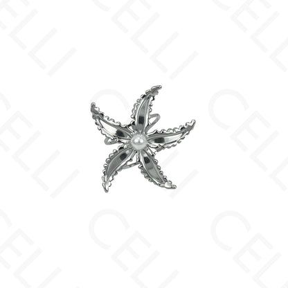 Anel de Aço Ajustável - estrela do mar com pérola