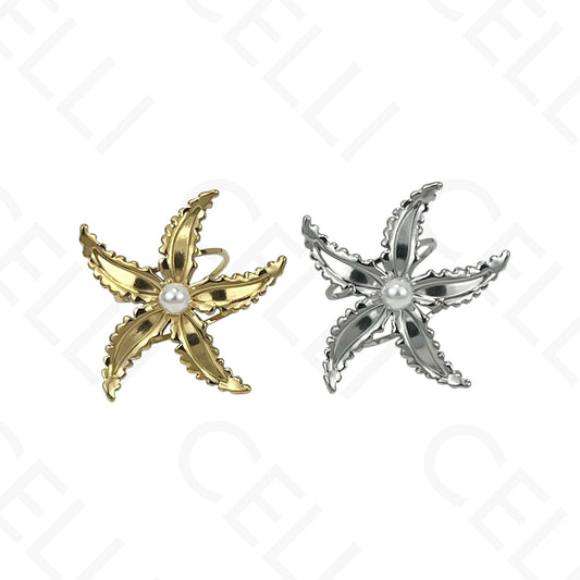 Anillo de Acero Ajustable - estrella de mar con perla