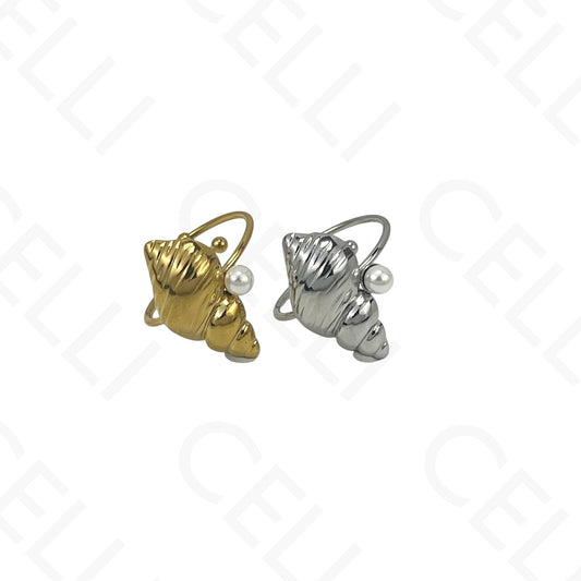 Anillo de Acero Ajustable - caracol con perla