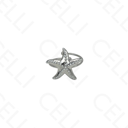 Adjustable Steel Ring - starfish with pearls