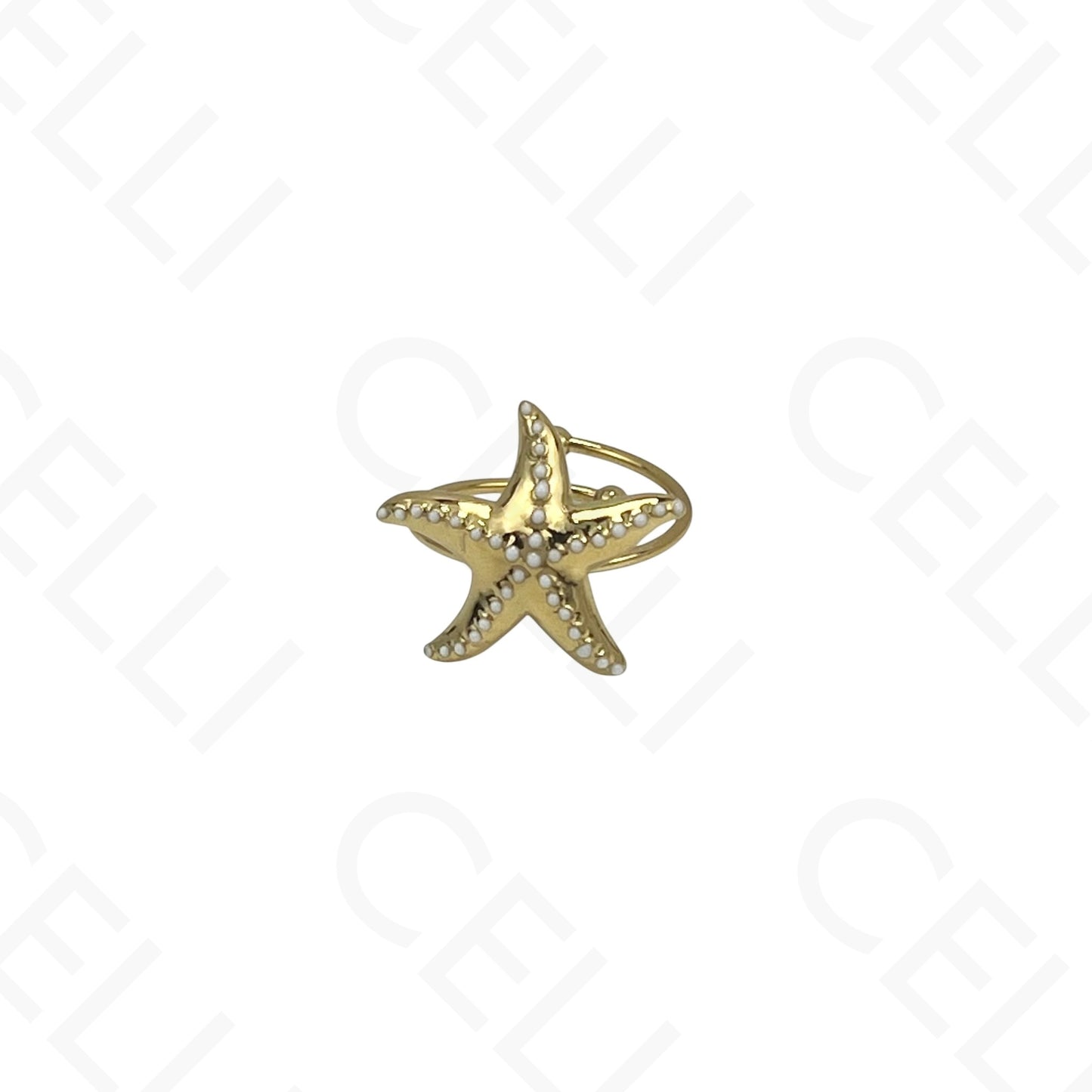 Adjustable Steel Ring - starfish with pearls