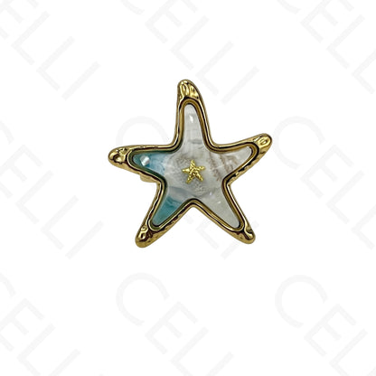 Anel/Brinco de Aço Ajustável - estrela do mar com resina