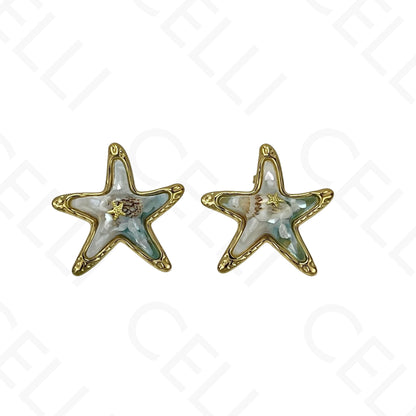 Anel/Brinco de Aço Ajustável - estrela do mar com resina