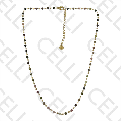 Colar de Aço simples - pedras naturais facetadas