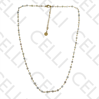 Colar de Aço simples - pedras naturais facetadas