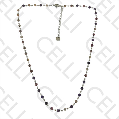 Colar de Aço simples - pedras naturais facetadas