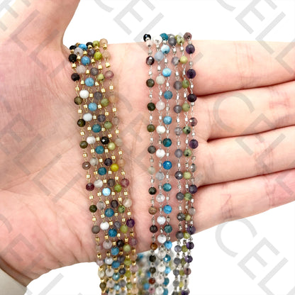 Colar de Aço simples - pedras naturais facetadas