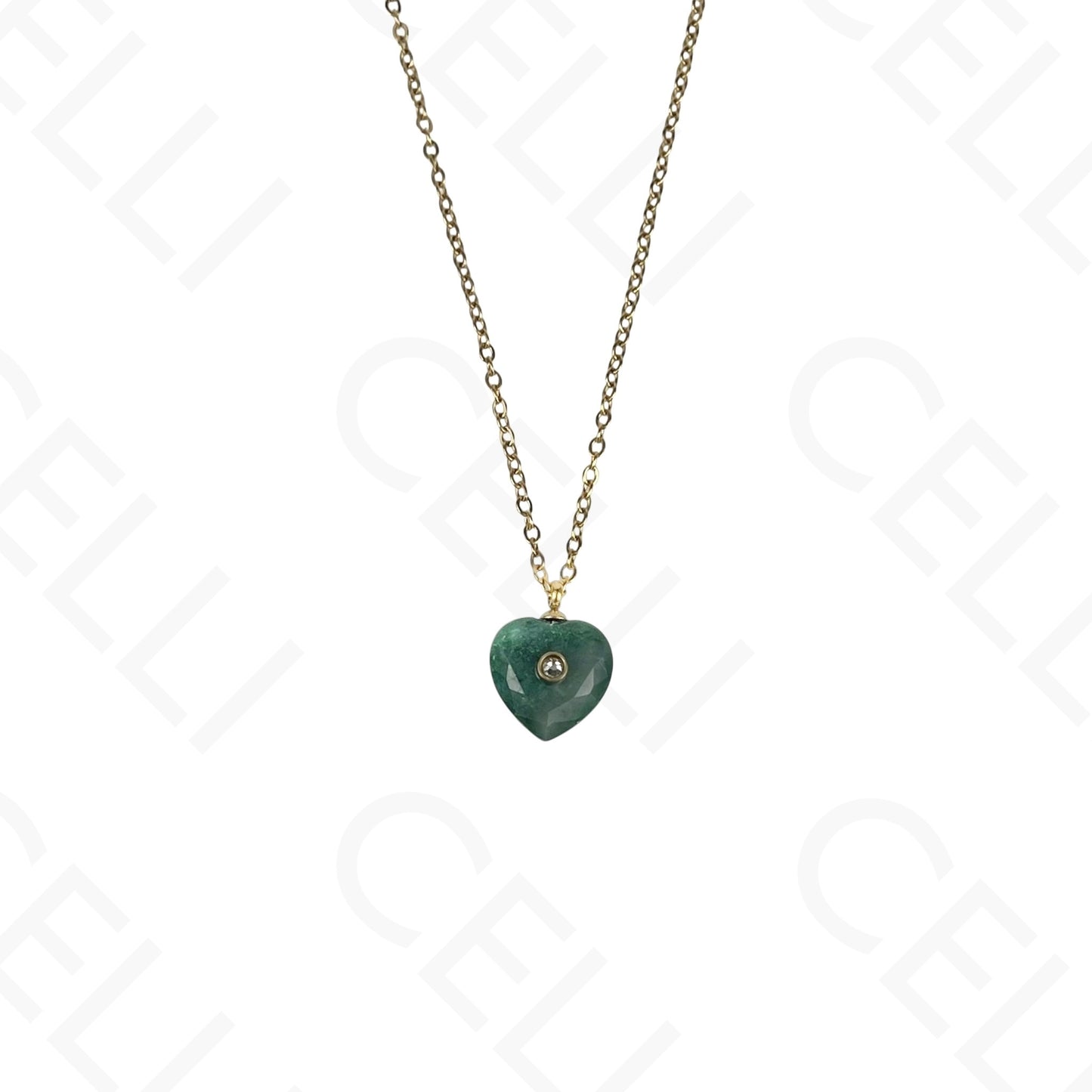 Collar de acero - piedra natural en forma de corazón con brillante (5 colores)