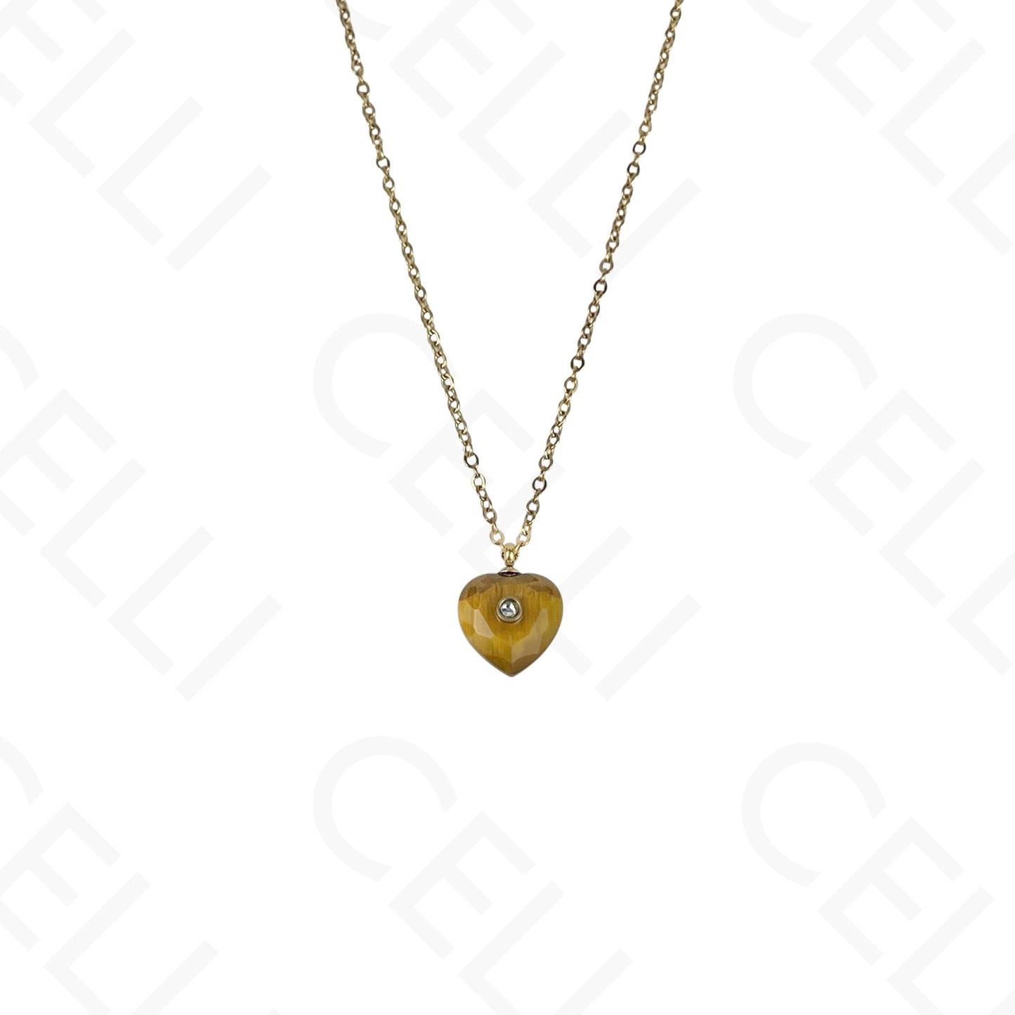 Collar de acero - piedra natural en forma de corazón con brillante (5 colores)