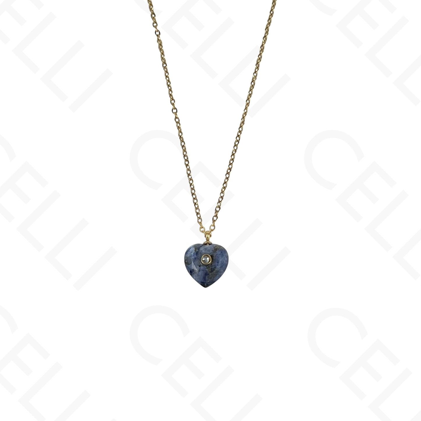 Collar de acero - piedra natural en forma de corazón con brillante (5 colores)