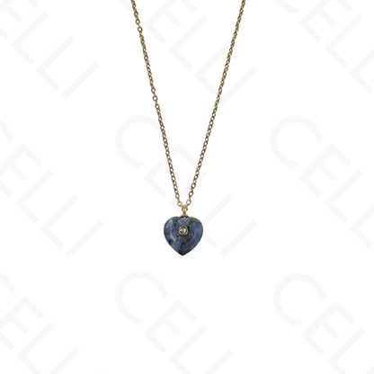 Collar de acero - piedra natural en forma de corazón con brillante (5 colores)