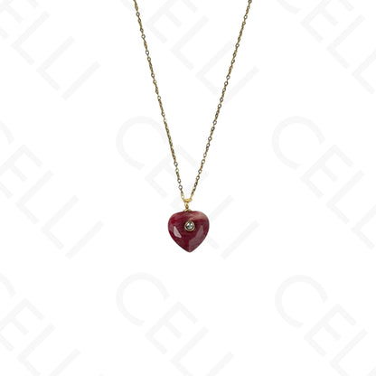 Collar de acero - piedra natural en forma de corazón con brillante (5 colores)