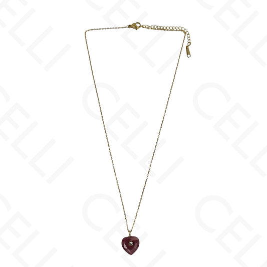 Collar de acero - piedra natural en forma de corazón con brillante (5 colores)