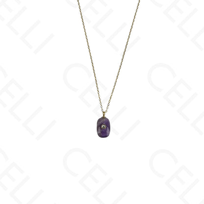 Colar de aço - pedra natural oval com brilhante (5 cores)