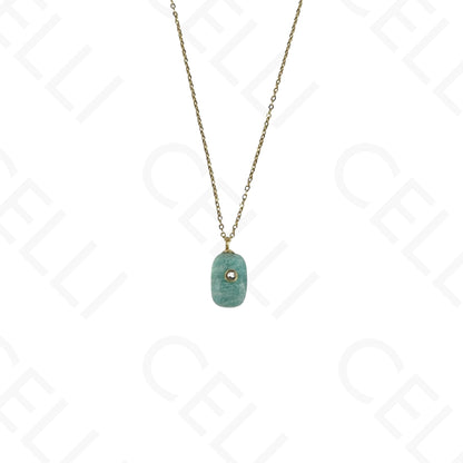 Colar de aço - pedra natural oval com brilhante (5 cores)