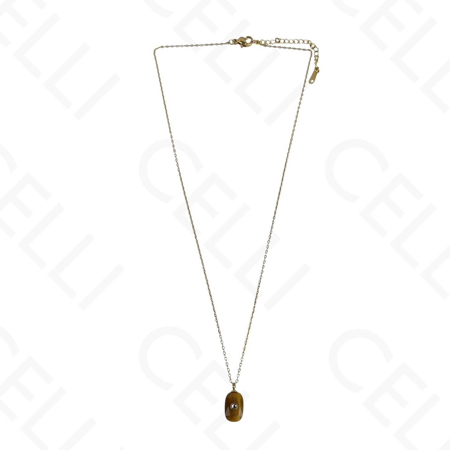 Colar de aço - pedra natural oval com brilhante (5 cores)