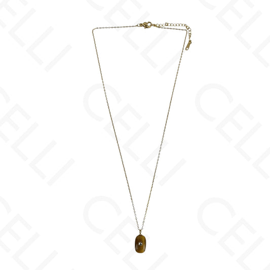 Collar de acero - piedra natural ovalada con brillante (5 colores)