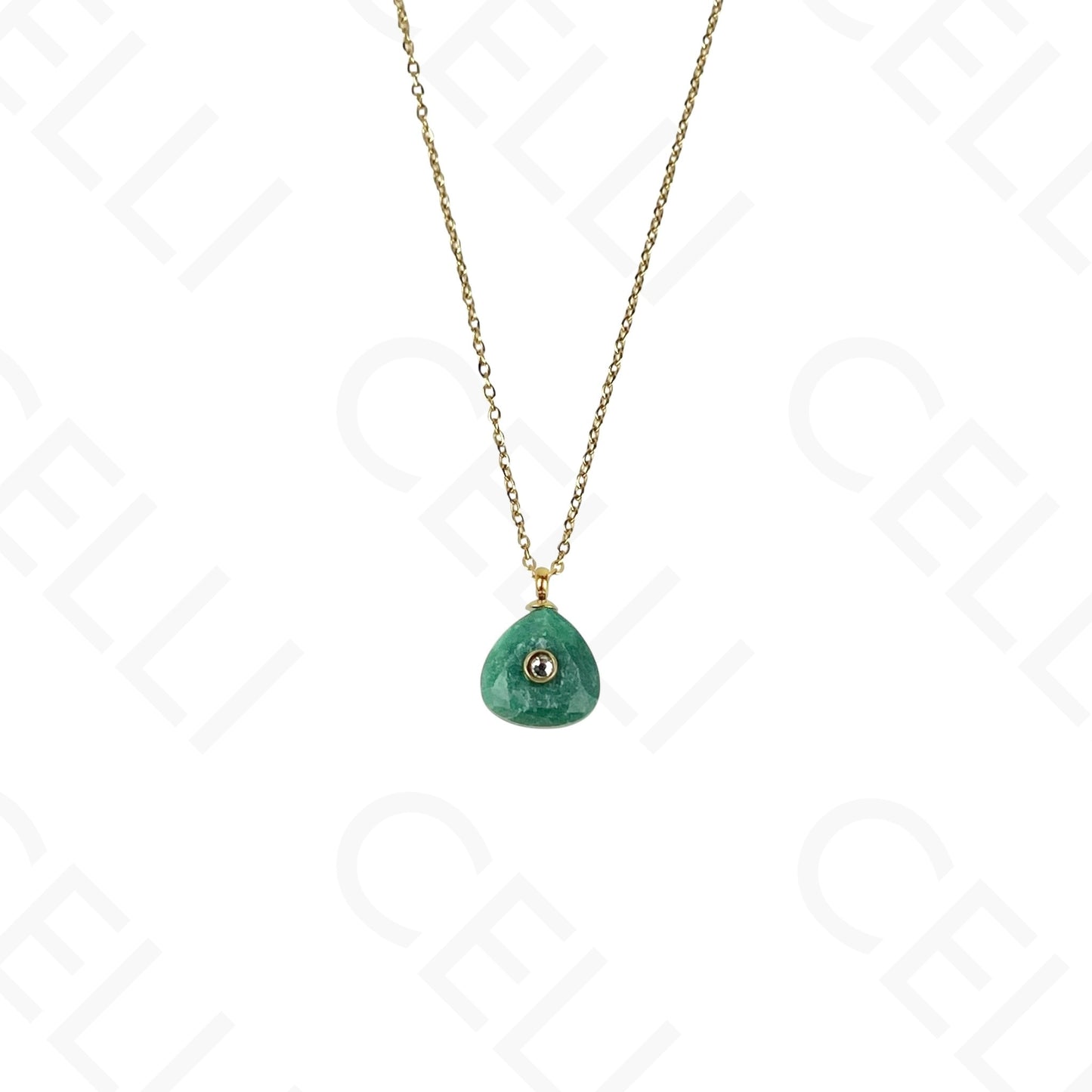 Colar de aço - pedra natural triângulo com brilhante (6 cores)