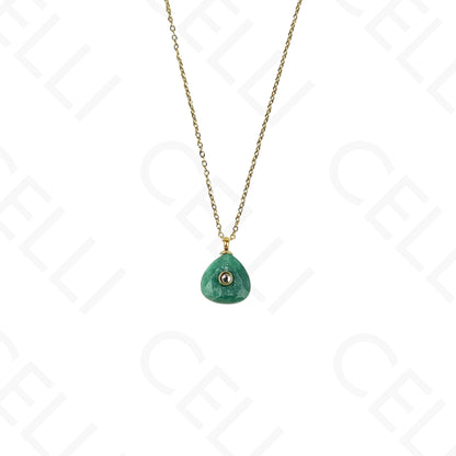 Colar de aço - pedra natural triângulo com brilhante (6 cores)