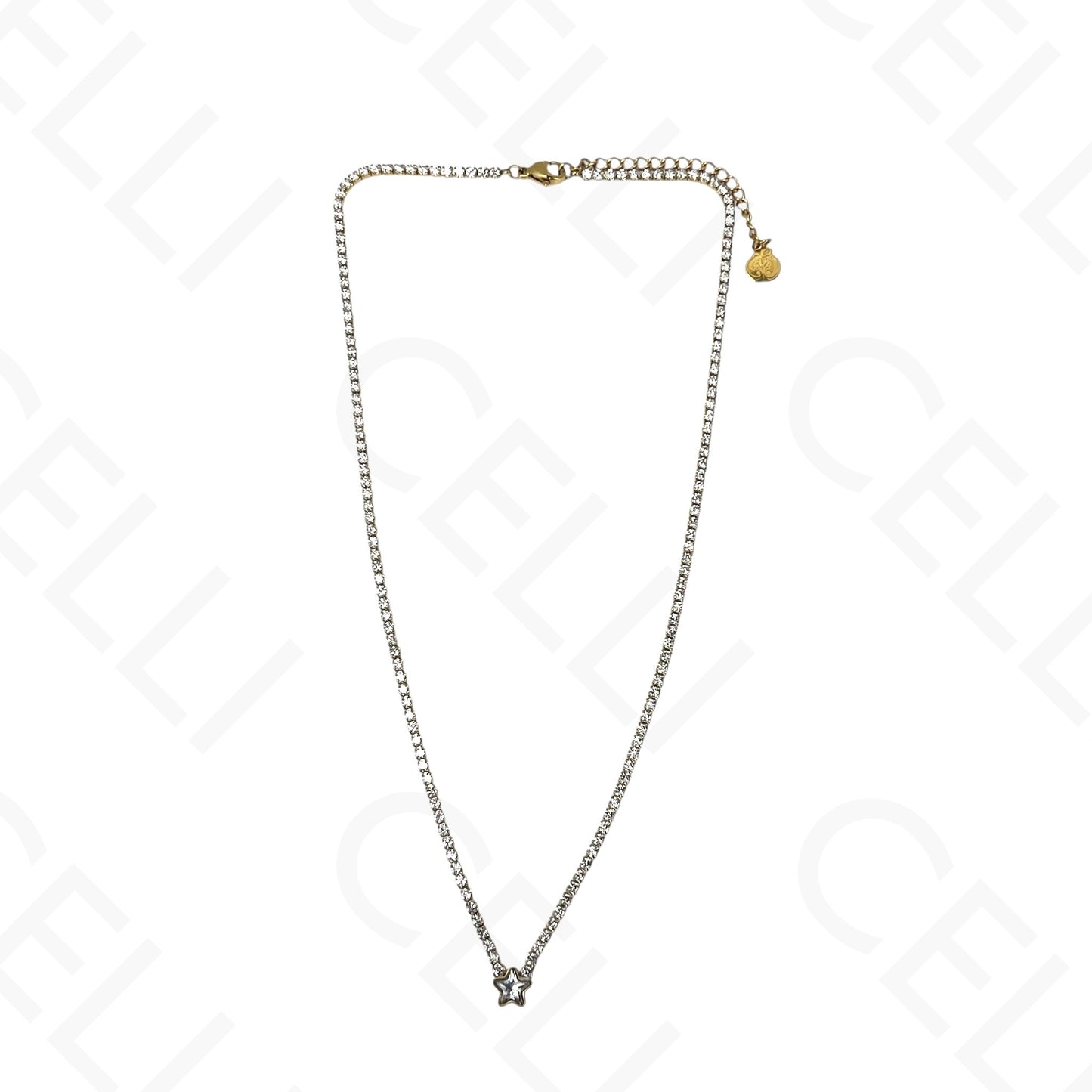 钢制项链 - 带母贝的方形