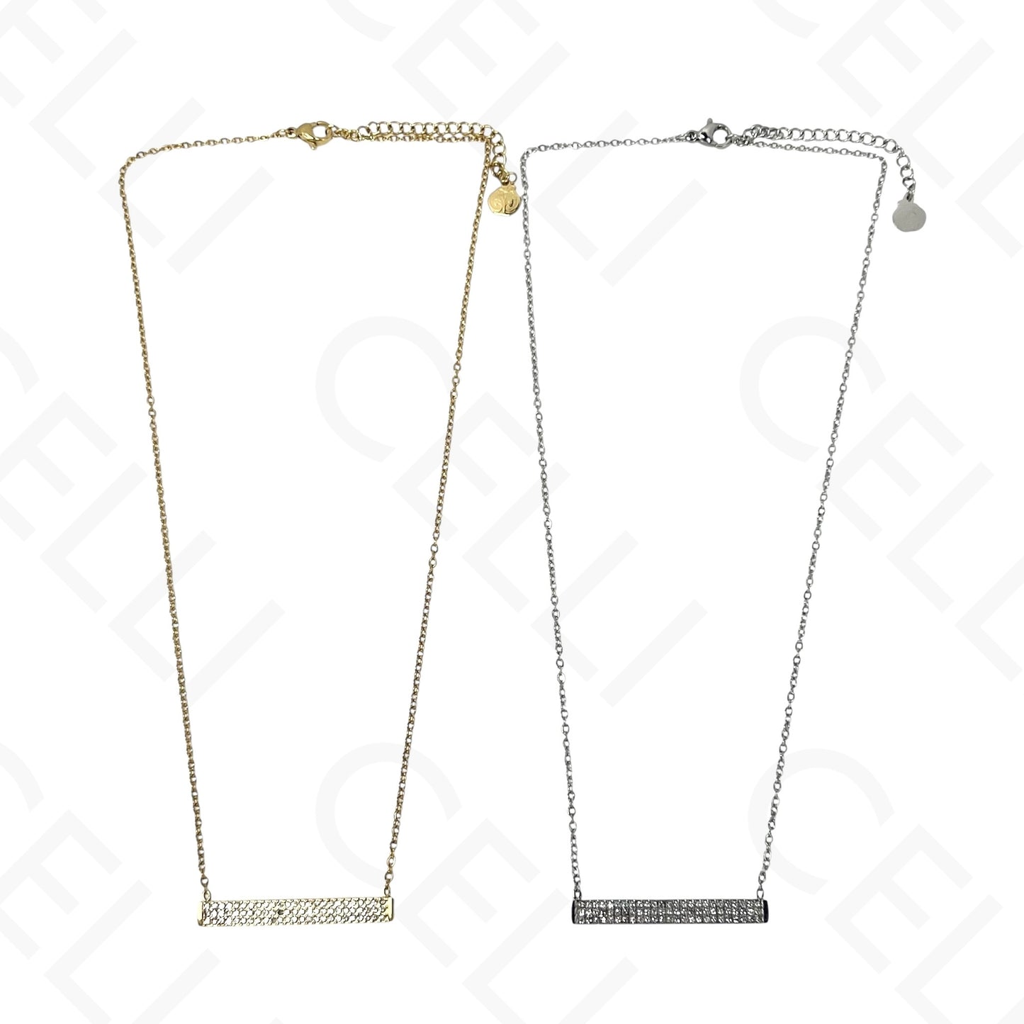 钢制项链 - 带母贝的方形