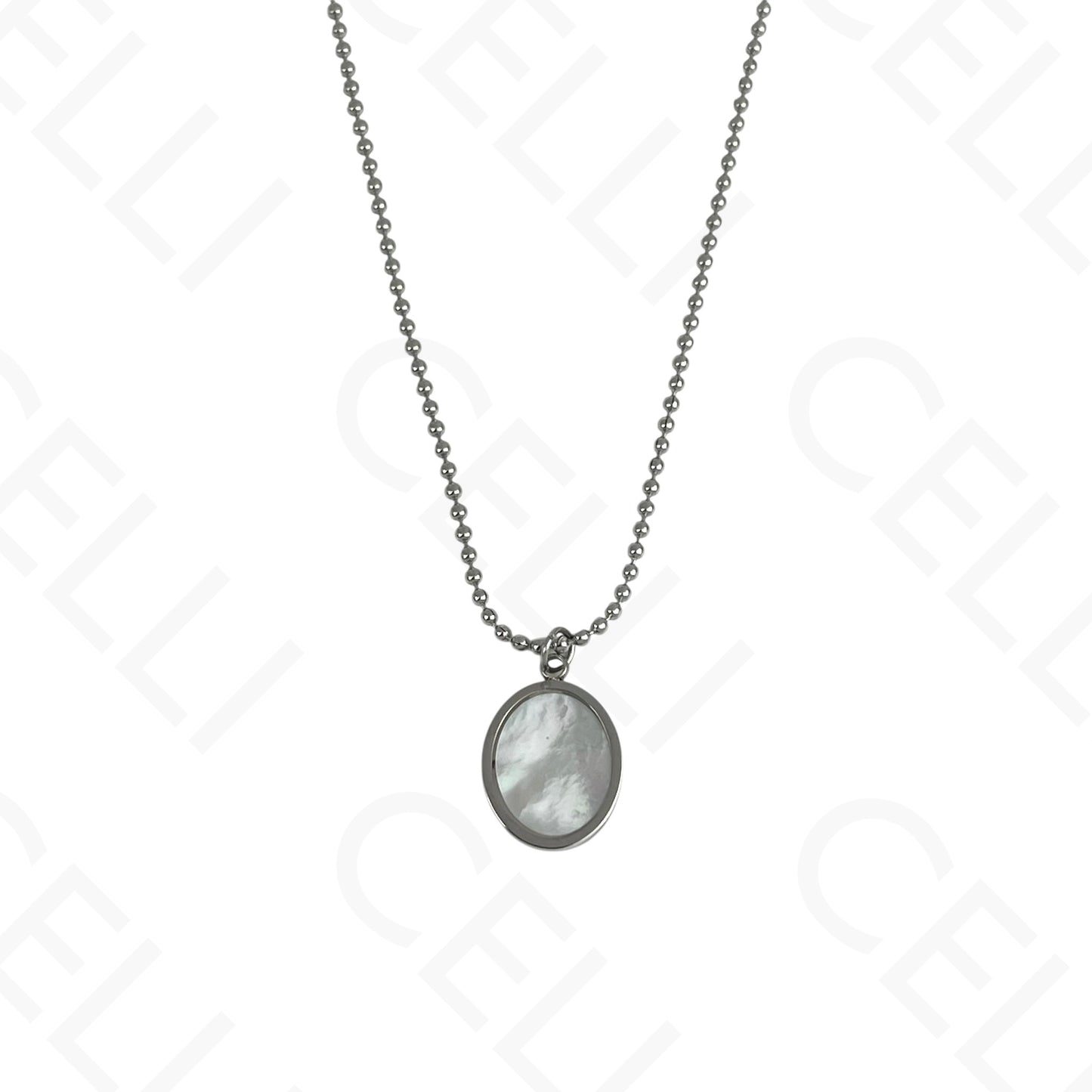 Colar/Brinco de aço - oval com madrepérola