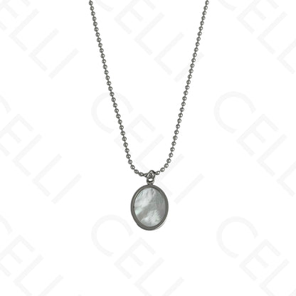 Colar/Brinco de aço - oval com madrepérola