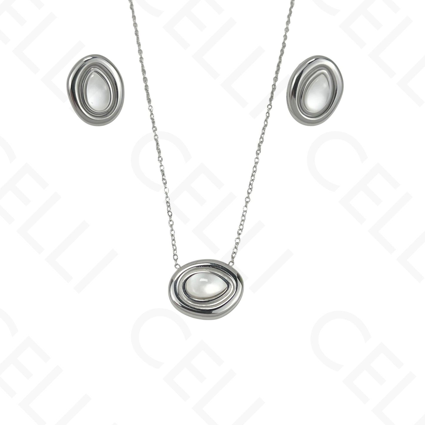 Colar/Brinco de aço - oval