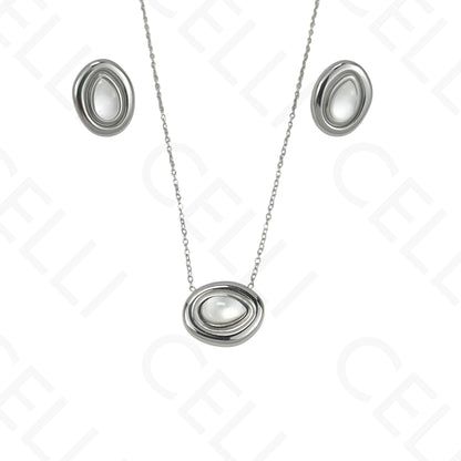 Colar/Brinco de aço - oval