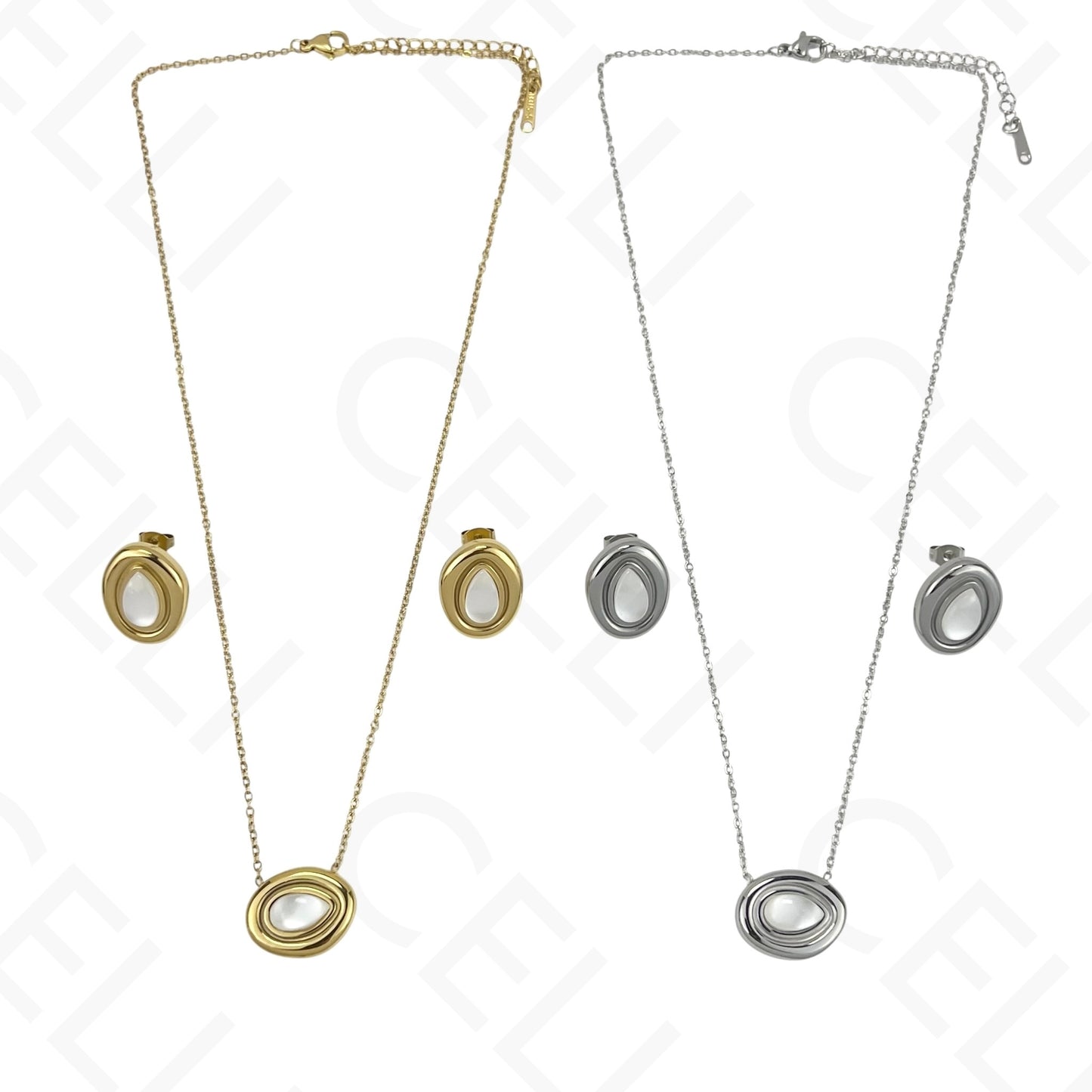 Colar/Brinco de aço - oval