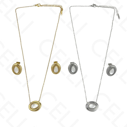 Colar/Brinco de aço - oval