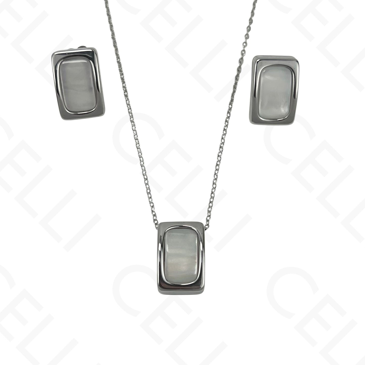 Colar/Brinco de aço - rectangular