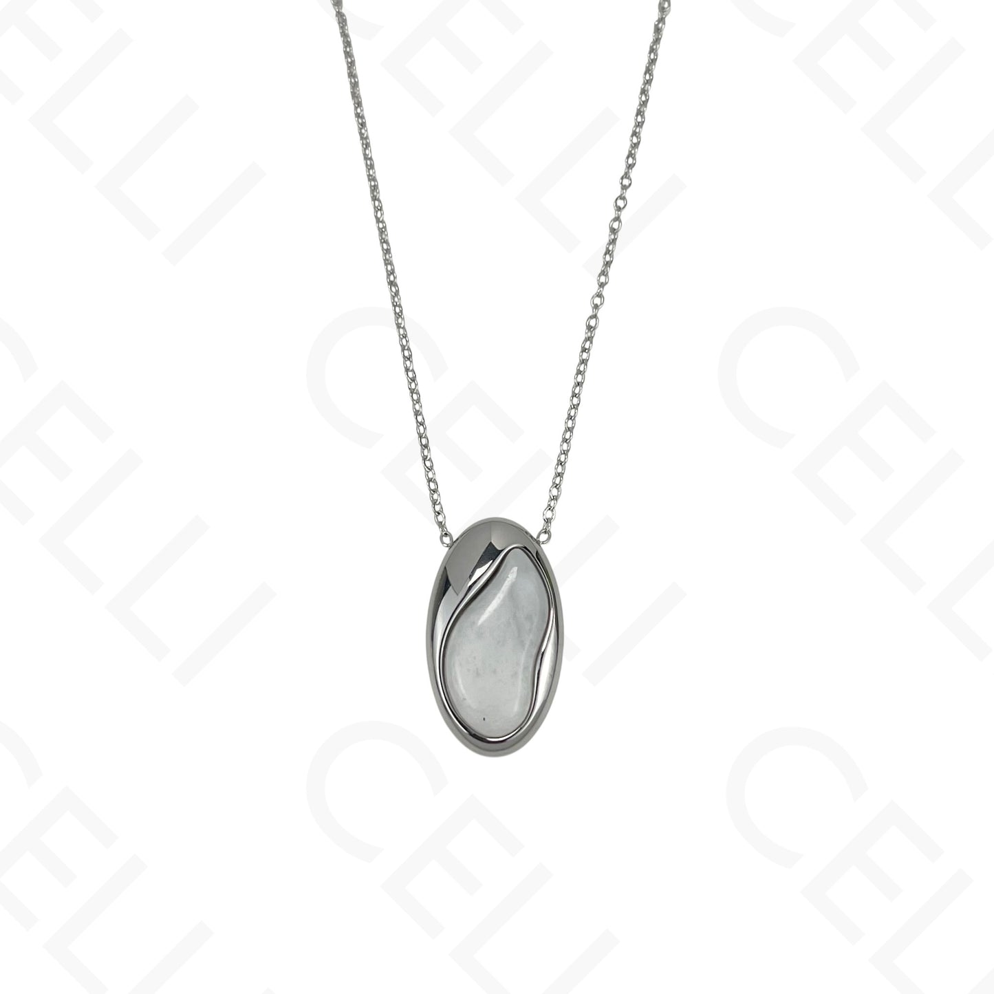 Colar/Brinco de aço - oval com resina