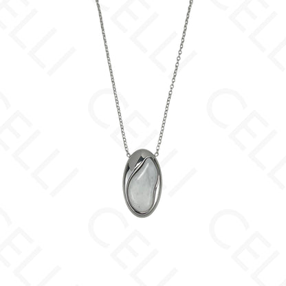 Colar/Brinco de aço - oval com resina