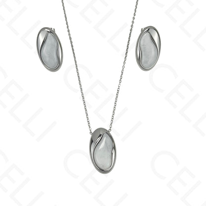 Colar/Brinco de aço - oval com resina