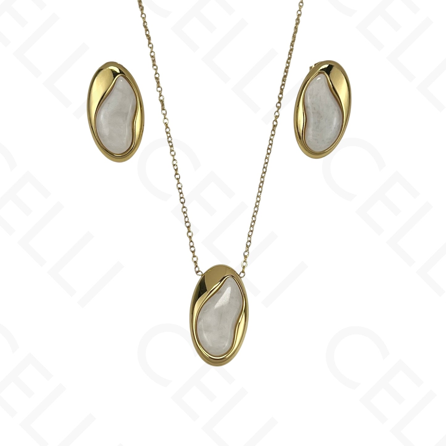 Colar/Brinco de aço - oval com resina