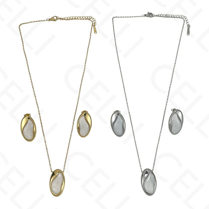 Colar/Brinco de aço - oval com resina