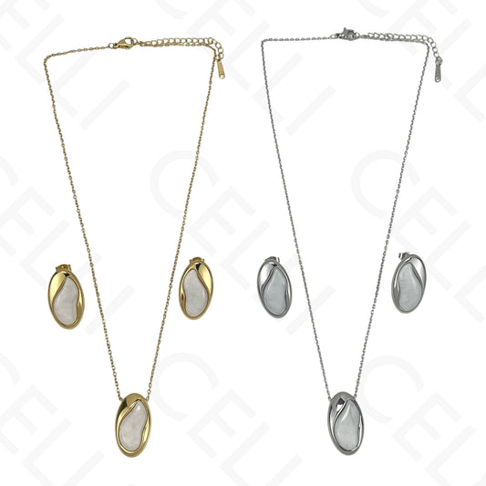 不锈钢耳环 - 椭圆形树脂