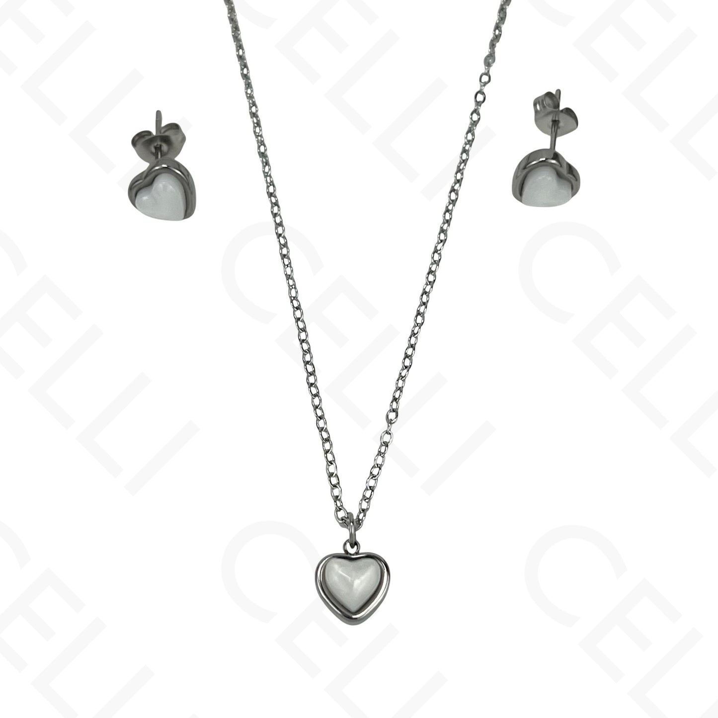 Colar/Brinco de aço - coração