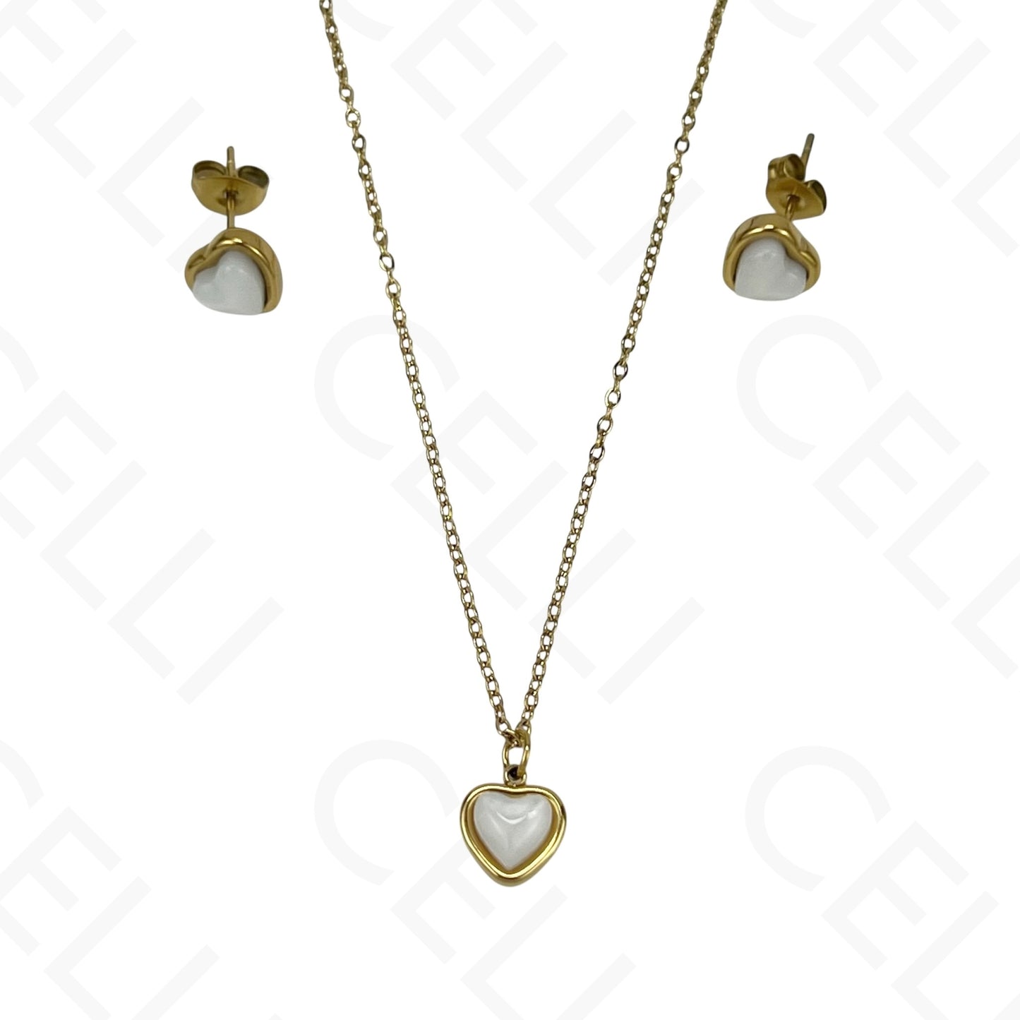 Colar/Brinco de aço - coração