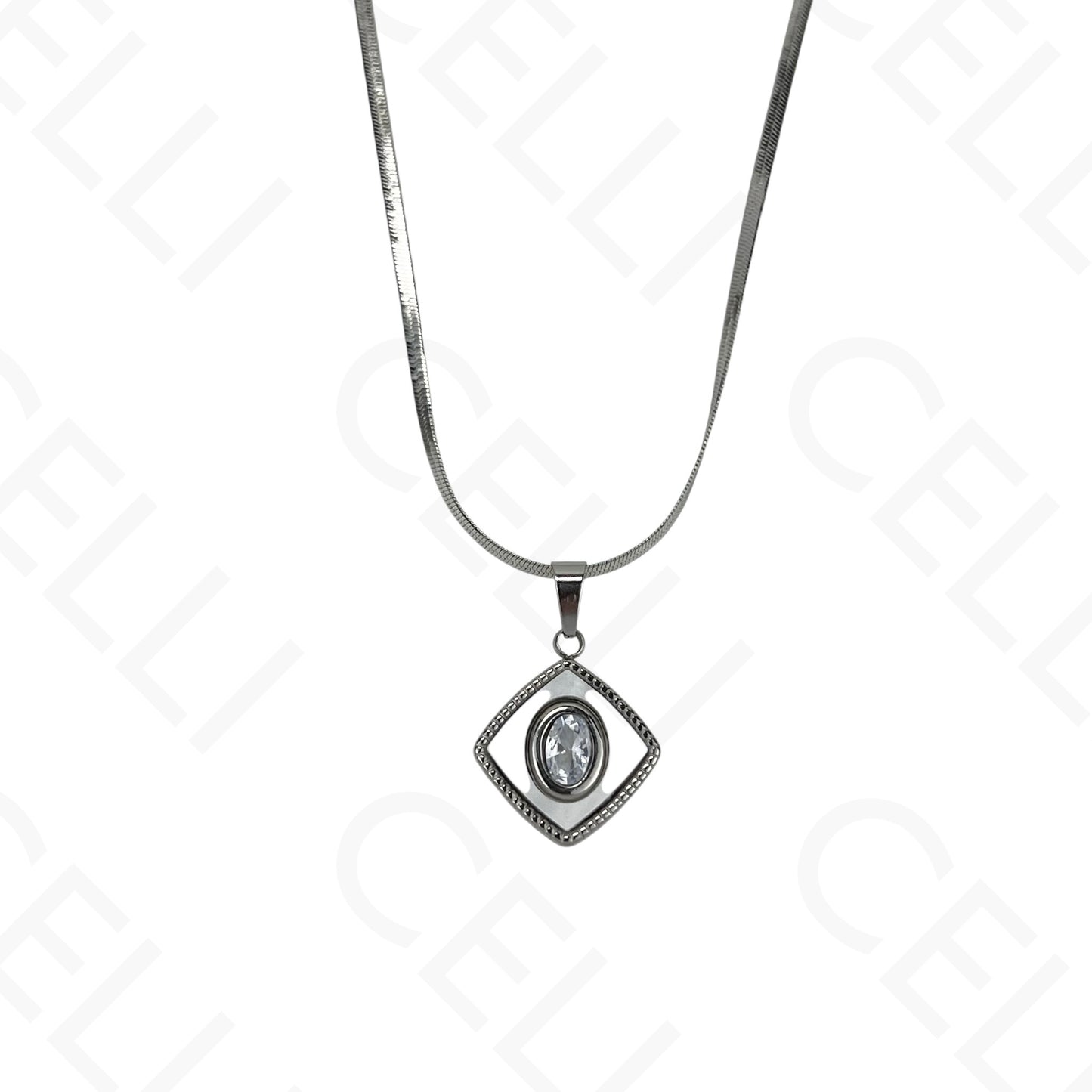 钢制耳环 - 带钻的方形母贝