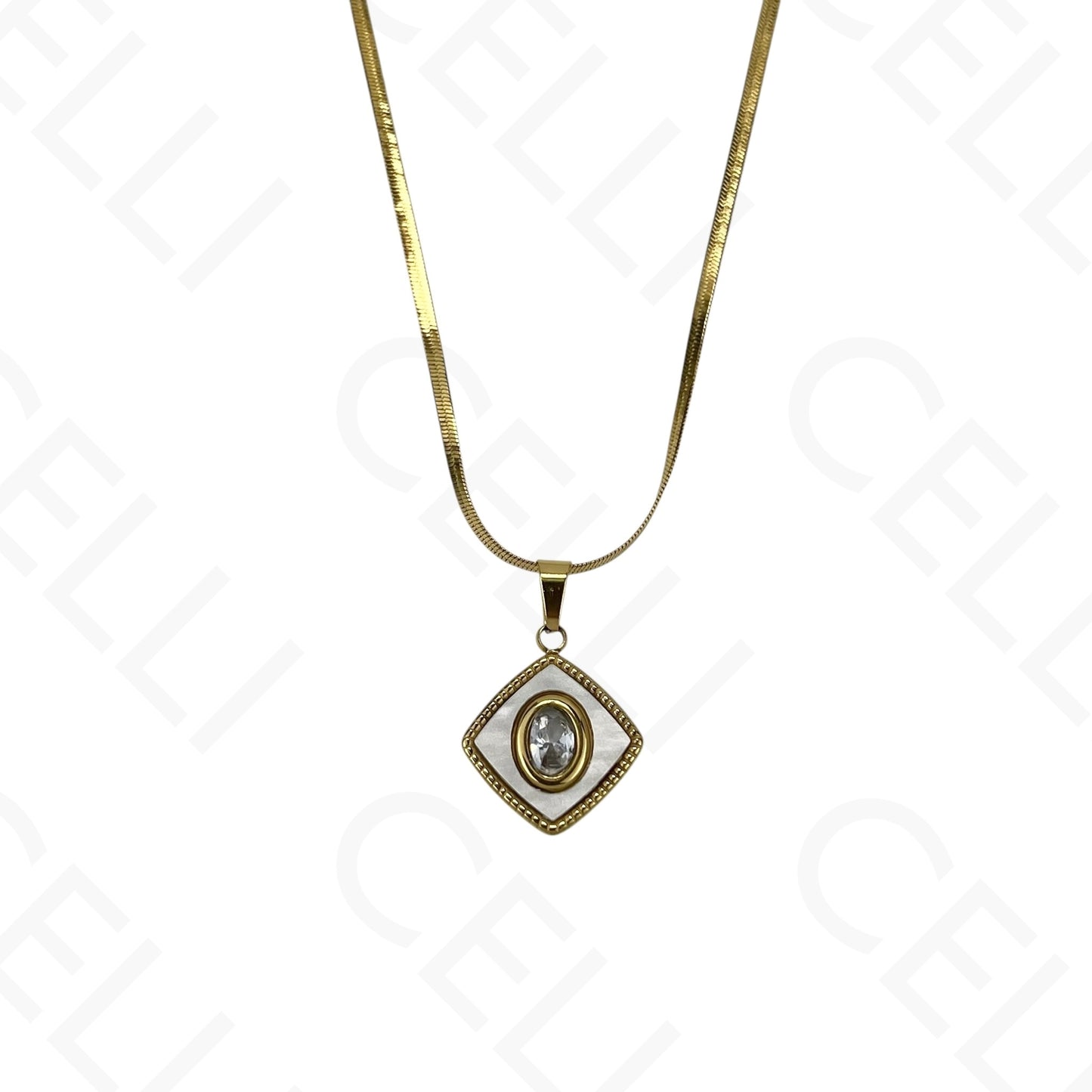 钢制耳环 - 带钻的方形母贝