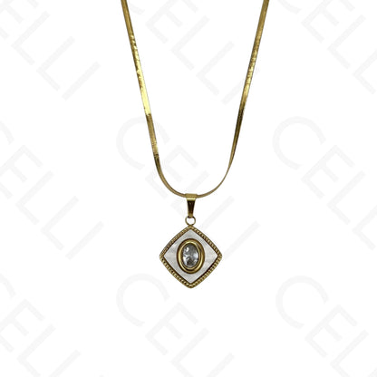 钢制耳环 - 带钻的方形母贝