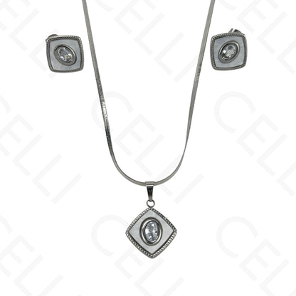 钢制耳环 - 带钻的方形母贝