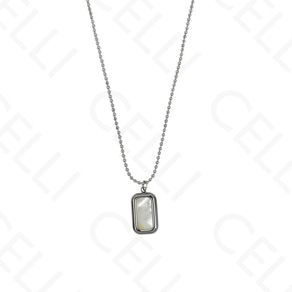 Colar/Brinco de aço - rectangular com madrepérola