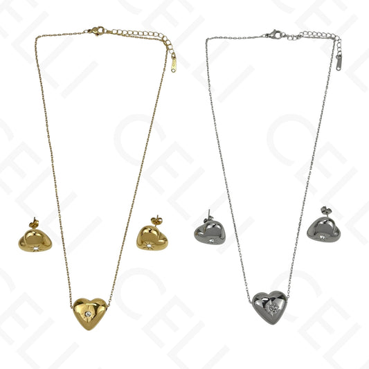 钢制耳环 - 带钻的心形