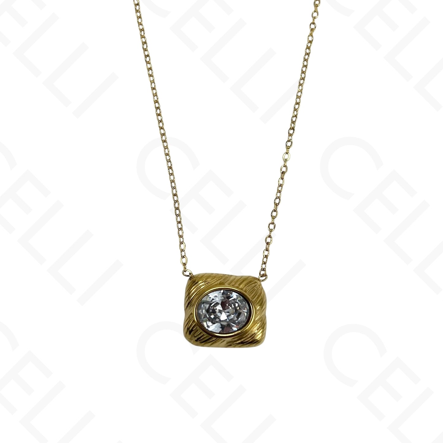 Colar/Brinco de aço - rectangular com brilhante